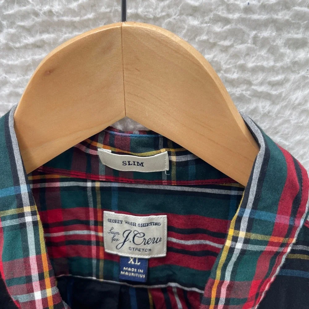 J Crew Shirt Mens XL Blue Red Slim OCBD Pinpoint Oxford Tartan Preppy Luxury